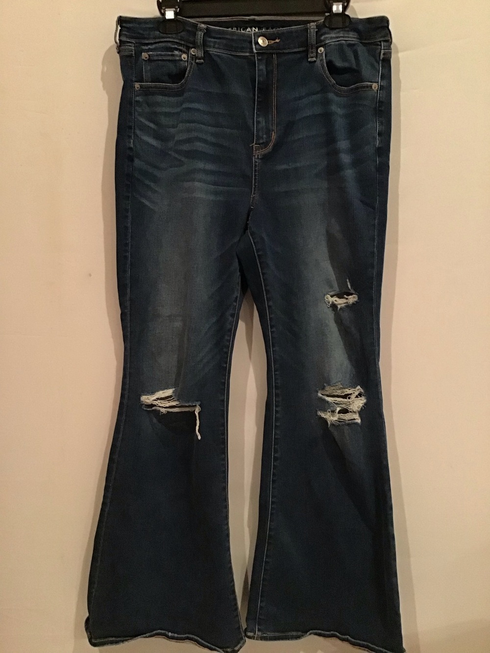 454 American Eagle Outfitters Dark Blue Distressed Flare Jeans
